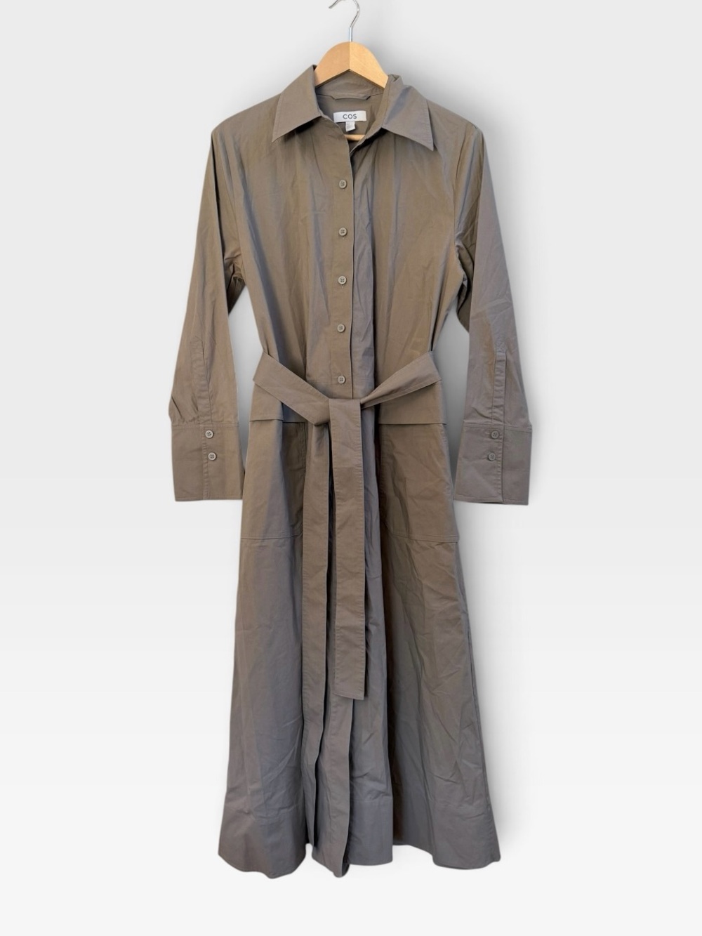 COS khaki green midi shirt dress with belt
